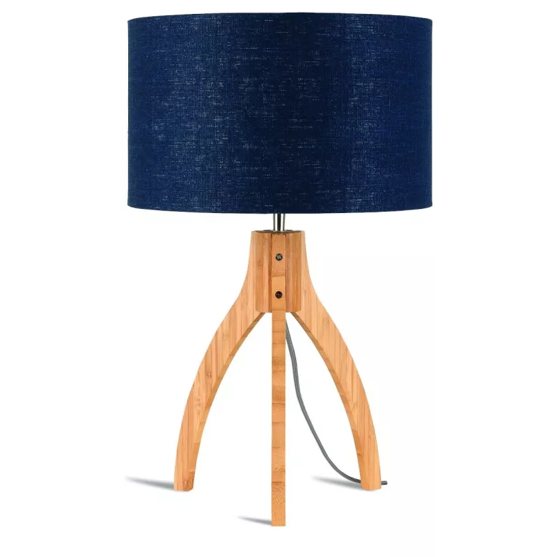 Lampe de table en bambou et abat-jour lin écologique ANNAPURNA (naturel, bleu jeans)