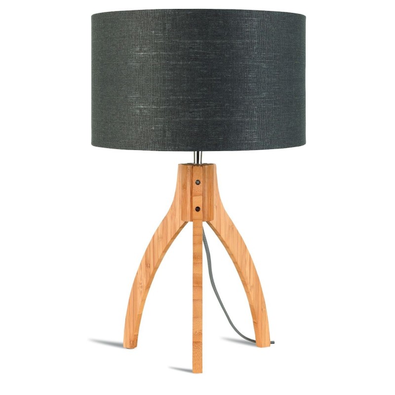 Lampe de table en bambou et abat-jour lin écologique ANNAPURNA (naturel, gris foncé)