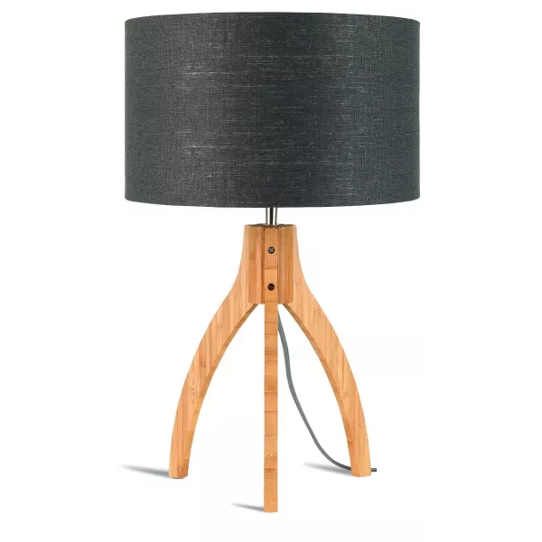 Lampe de table en bambou et abat-jour lin écologique ANNAPURNA (naturel, gris foncé)