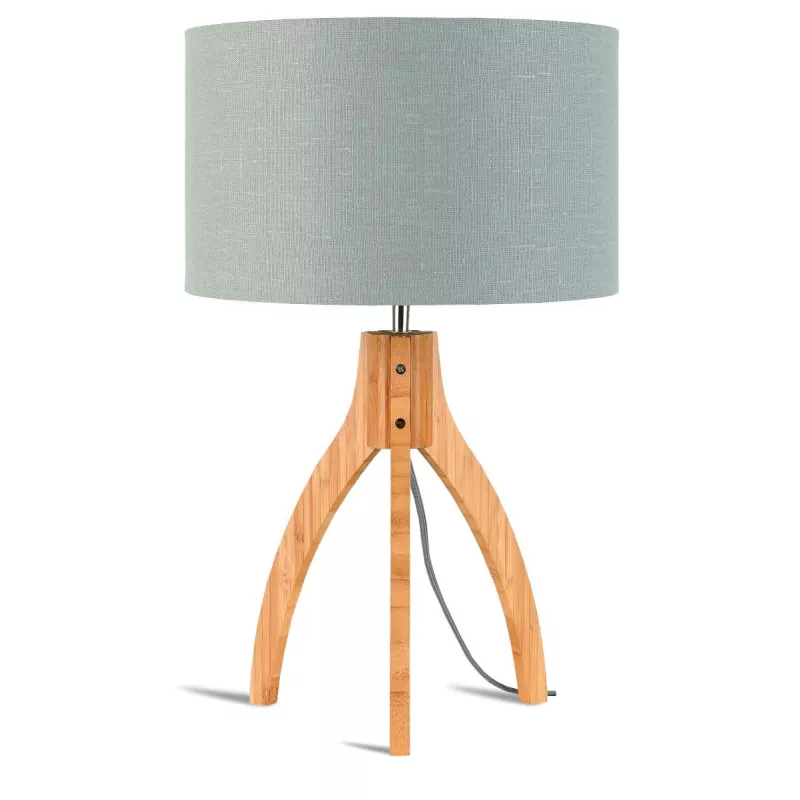 Lampe de table en bambou et abat-jour lin écologique ANNAPURNA (naturel, gris clair)