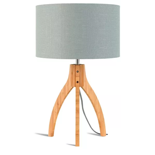 Lampe de table en bambou et abat-jour lin écologique ANNAPURNA (naturel, gris clair)