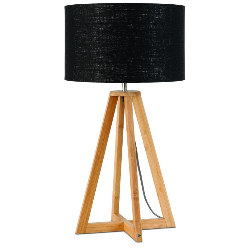 Lampe de table en bambou et abat-jour lin écologique EVEREST (naturel, noir)