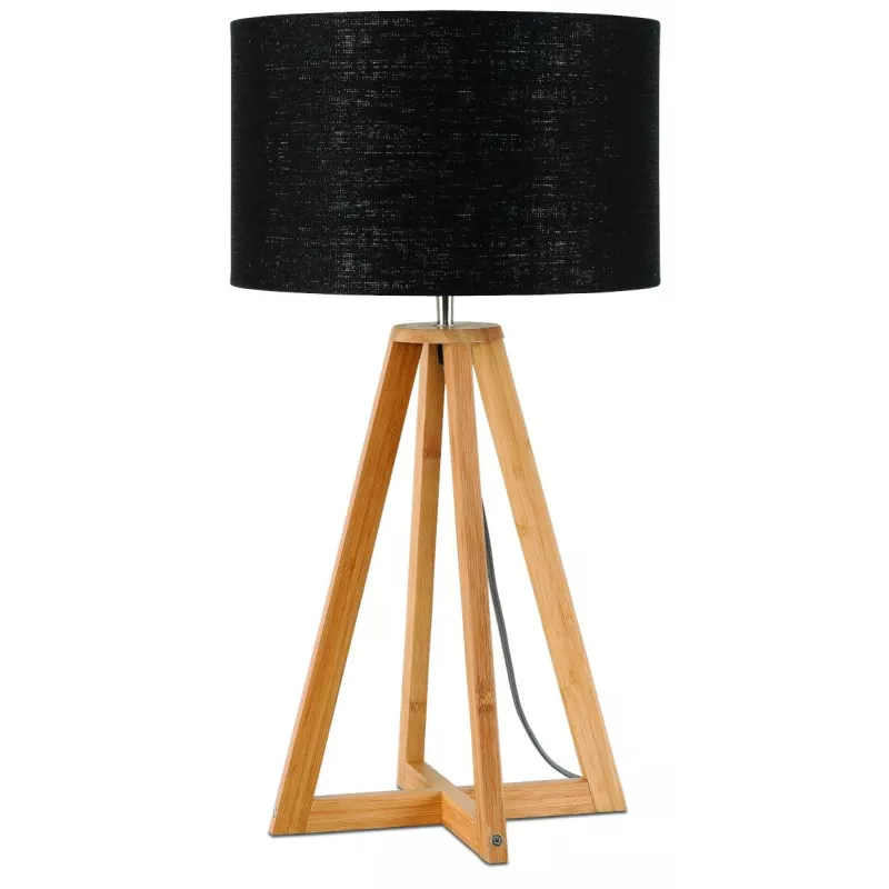 Lampe de table en bambou et abat-jour lin écologique EVEREST (naturel, noir)