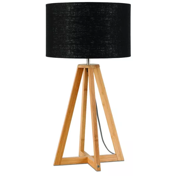 Lampe de table en bambou et abat-jour lin écologique EVEREST (naturel, noir)