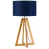 Lampe de table en bambou et abat-jour lin écologique EVEREST (naturel, bleu jeans)