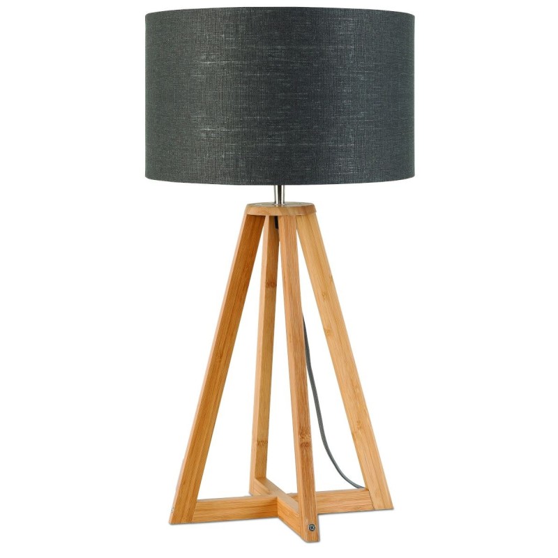 Lampe de table en bambou et abat-jour lin écologique EVEREST (naturel, gris foncé)