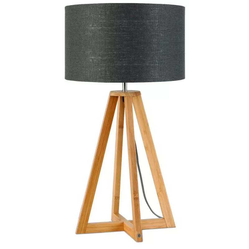 Lampe de table en bambou et abat-jour lin écologique EVEREST (naturel, gris foncé)