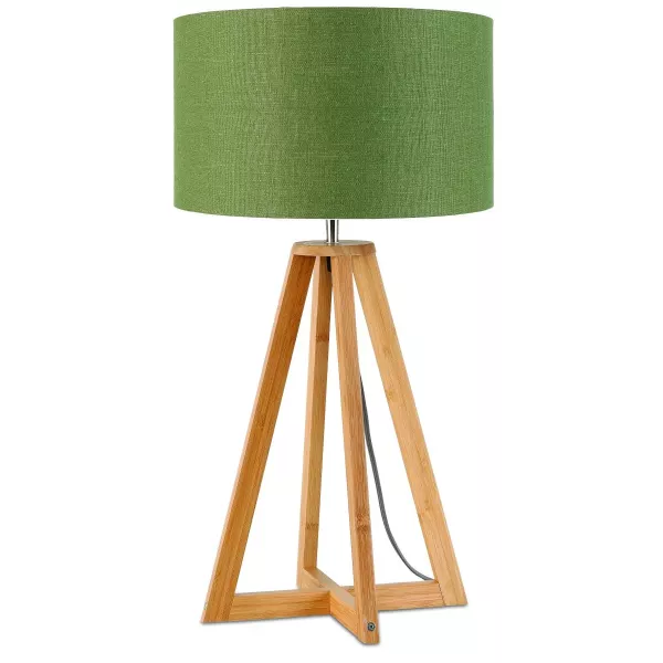 Lampe de table en bambou et abat-jour lin écologique EVEREST (naturel, vert foncé)