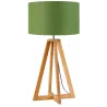 Lampe de table en bambou et abat-jour lin écologique EVEREST (naturel, vert foncé)