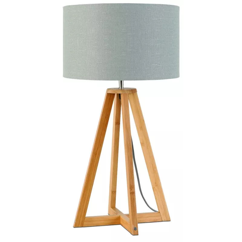 Lampe de table en bambou et abat-jour lin écologique EVEREST (naturel, gris clair)