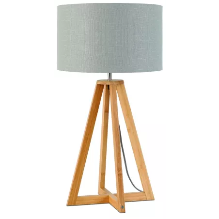 Lampe de table en bambou et abat-jour lin écologique EVEREST (naturel, gris clair)