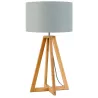 Lampe de table en bambou et abat-jour lin écologique EVEREST (naturel, gris clair)