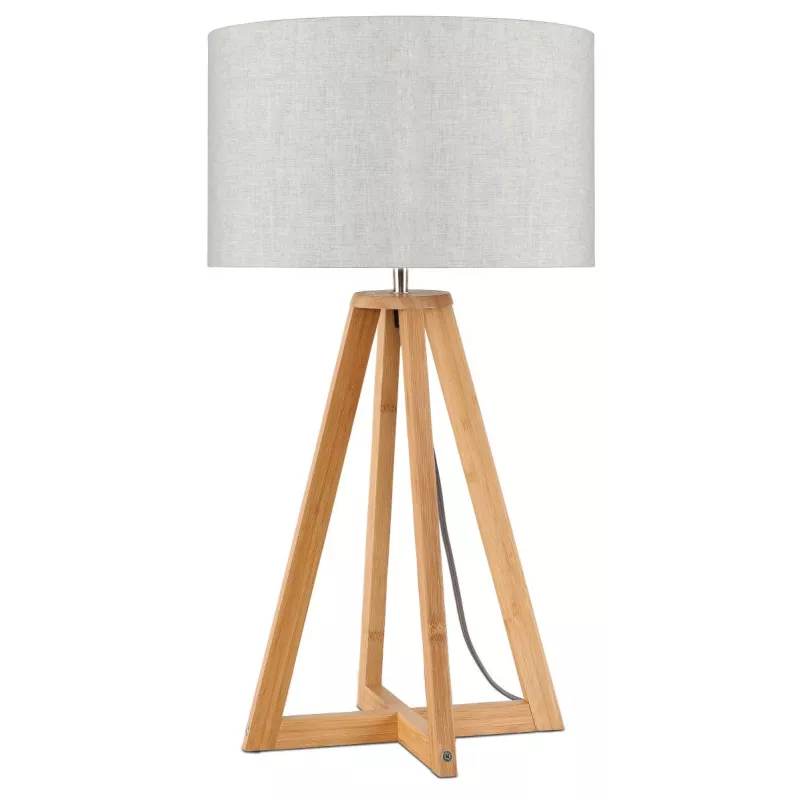 Lampe de table en bambou et abat-jour lin écologique EVEREST (naturel, lin clair)