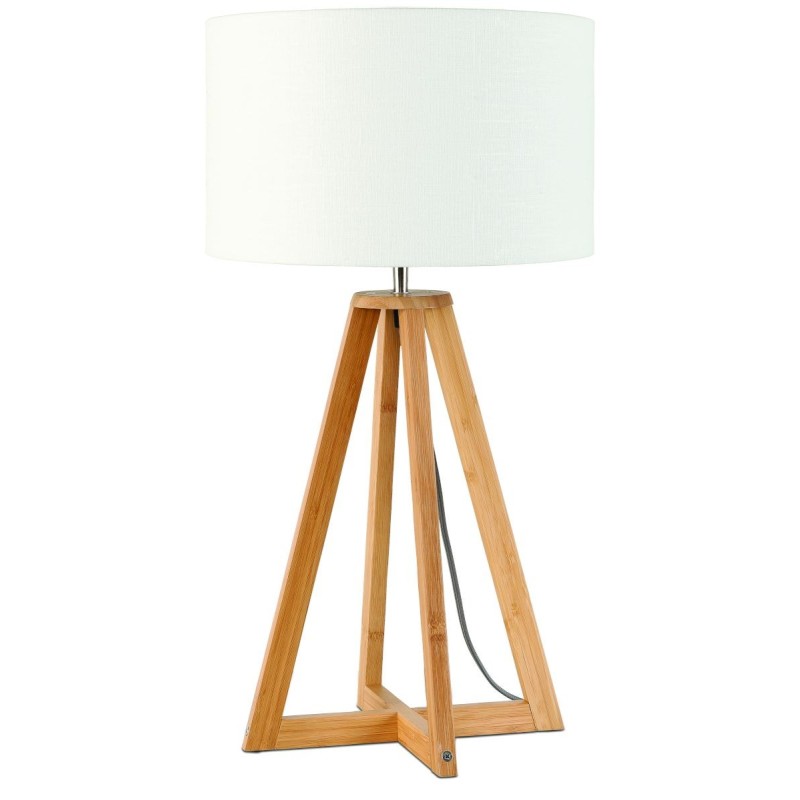 Lampe de table en bambou et abat-jour lin écologique EVEREST (naturel, blanc)