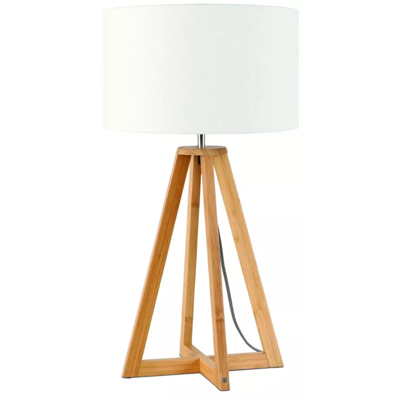 Lampe de table en bambou et abat-jour lin écologique EVEREST (naturel, blanc)