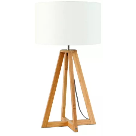 Lampe de table en bambou et abat-jour lin écologique EVEREST (naturel, blanc)