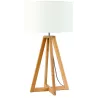 Lampe de table en bambou et abat-jour lin écologique EVEREST (naturel, blanc)