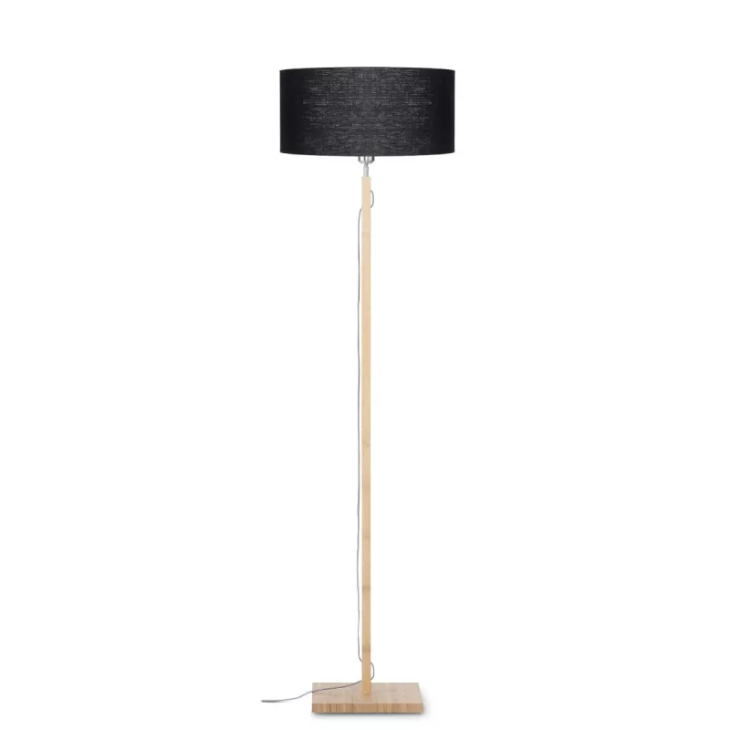 Lampe sur pied en bambou et abat-jour lin écologique FUJI (naturel, noir)