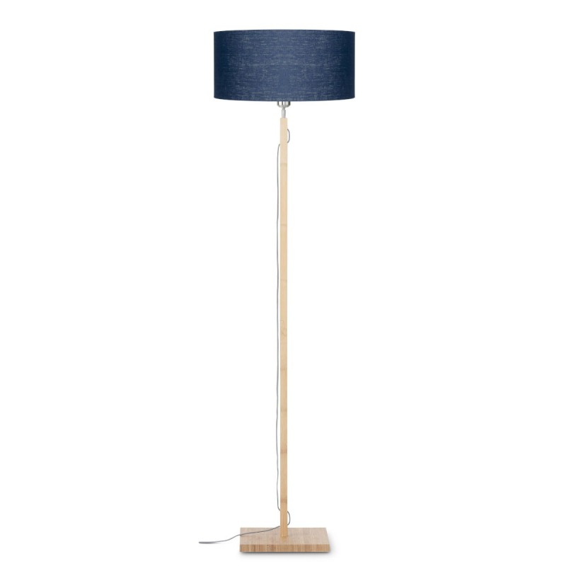 Lampe sur pied en bambou et abat-jour lin écologique FUJI (naturel, bleu jeans)