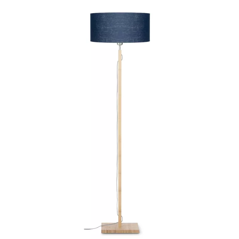 Lampe sur pied en bambou et abat-jour lin écologique FUJI (naturel, bleu jeans)