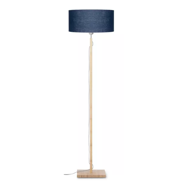 Lampe sur pied en bambou et abat-jour lin écologique FUJI (naturel, bleu jeans)