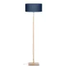 Lampe sur pied en bambou et abat-jour lin écologique FUJI (naturel, bleu jeans)