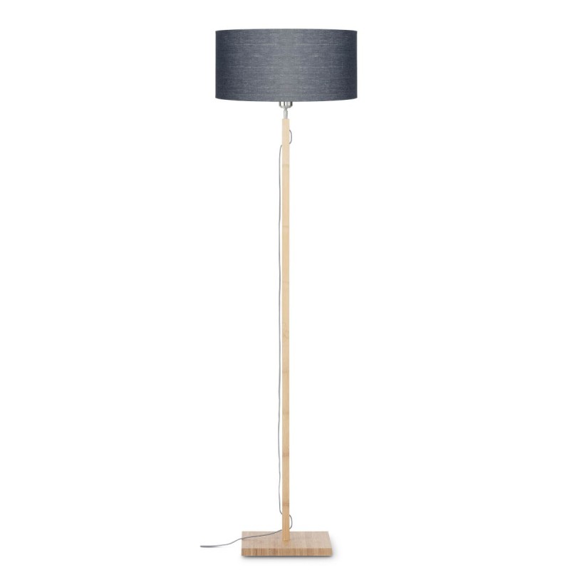 Lampe sur pied en bambou et abat-jour lin écologique FUJI (naturel, gris foncé)