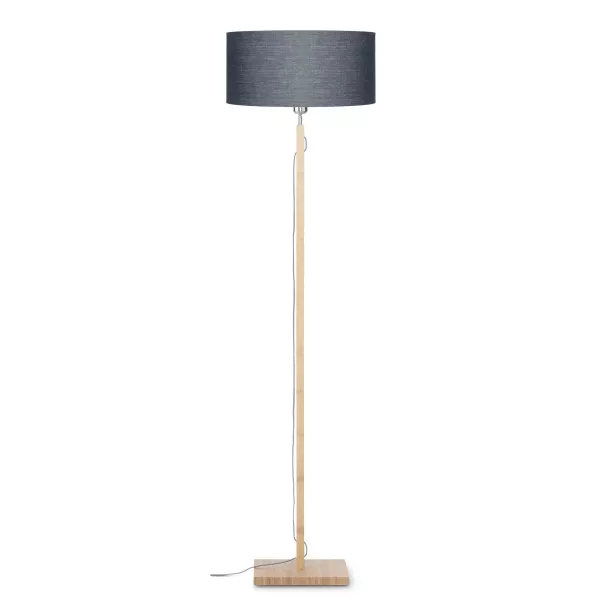 Lampe sur pied en bambou et abat-jour lin écologique FUJI (naturel, gris foncé)