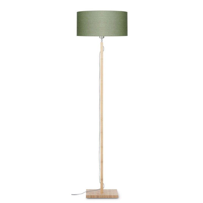 Lampe sur pied en bambou et abat-jour lin écologique FUJI (naturel, vert foncé)