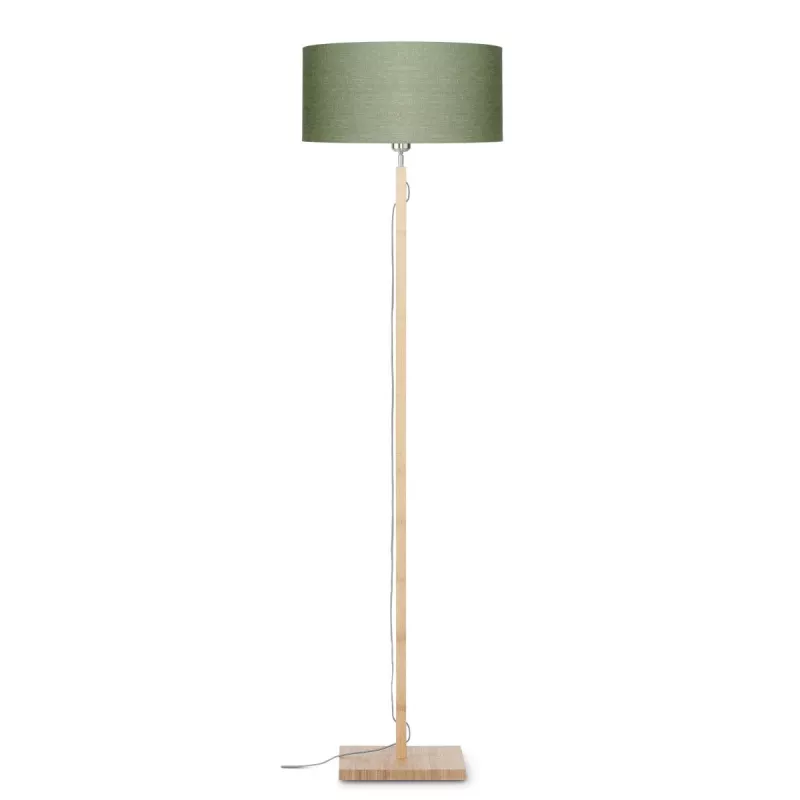 Lampe sur pied en bambou et abat-jour lin écologique FUJI (naturel, vert foncé)