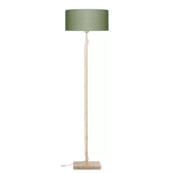 Lampe sur pied en bambou et abat-jour lin écologique FUJI (naturel, vert foncé)