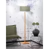 Lampe sur pied en bambou et abat-jour lin écologique FUJI (naturel, vert foncé)