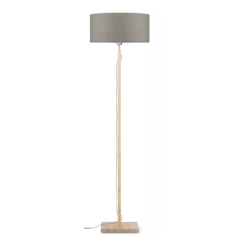 Lampe sur pied en bambou et abat-jour lin écologique FUJI (naturel, lin foncé)