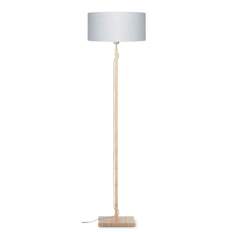 Lampe sur pied en bambou et abat-jour lin écologique FUJI (naturel, gris clair)