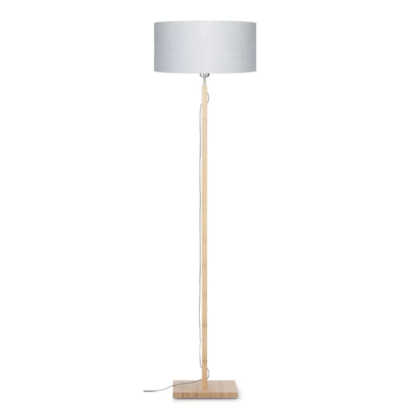 Lampe sur pied en bambou et abat-jour lin écologique FUJI (naturel, gris clair)