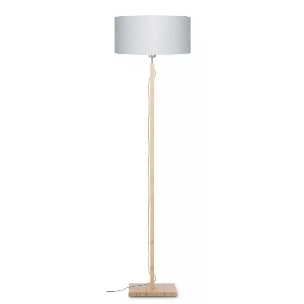 Lampe sur pied en bambou et abat-jour lin écologique FUJI (naturel, gris clair)