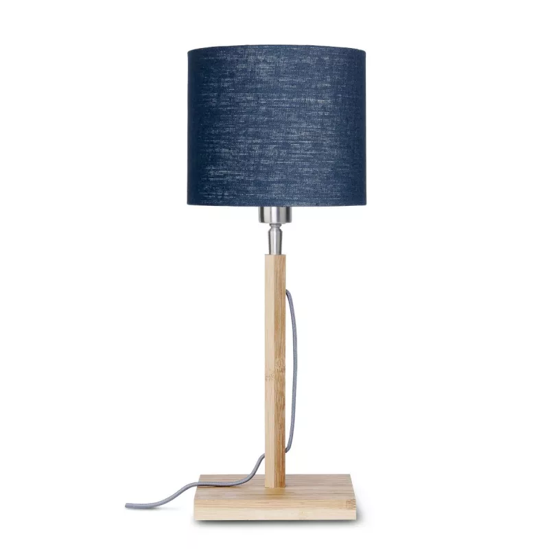 Lampe de table en bambou et abat-jour lin écologique FUJI (naturel, bleu jeans)