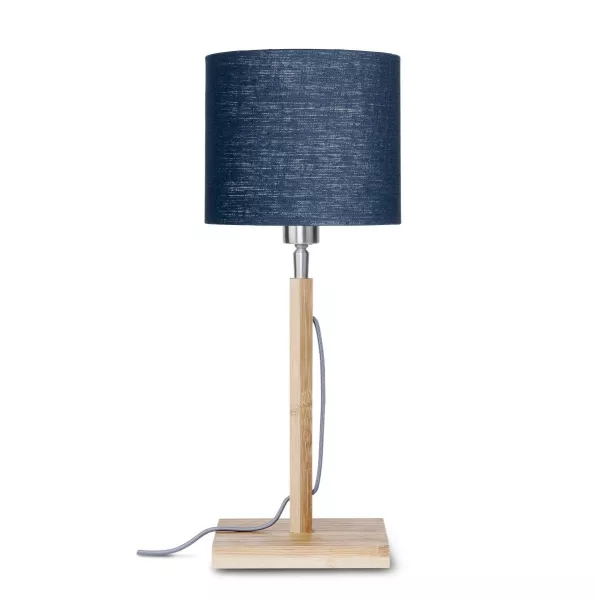 Lampe de table en bambou et abat-jour lin écologique FUJI (naturel, bleu jeans)