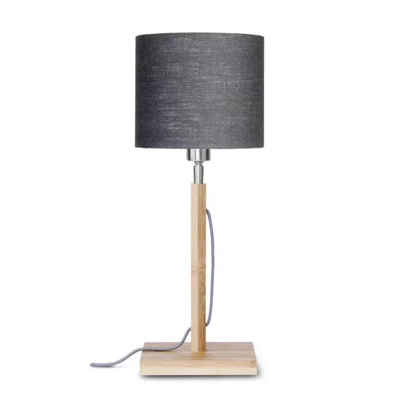 Lampe de table en bambou et abat-jour lin écologique FUJI (naturel, gris foncé)