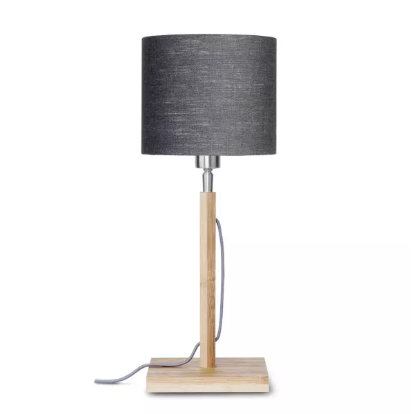 Lampe de table en bambou et abat-jour lin écologique FUJI (naturel, gris foncé)