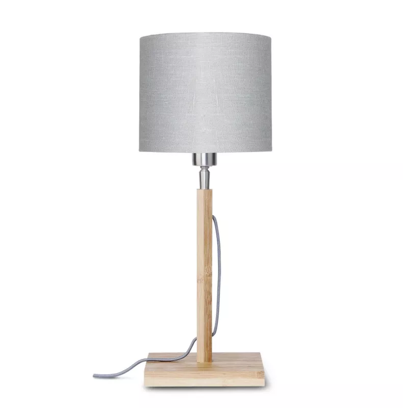 Lampe de table en bambou et abat-jour lin écologique FUJI (naturel, gris clair)