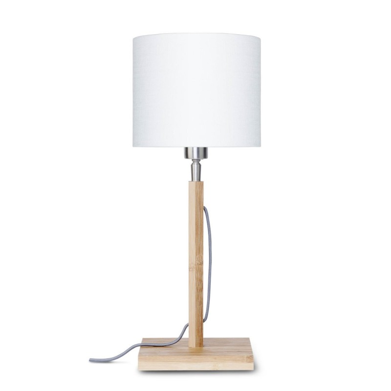 Lampe de table en bambou et abat-jour lin écologique FUJI (naturel, blanc)