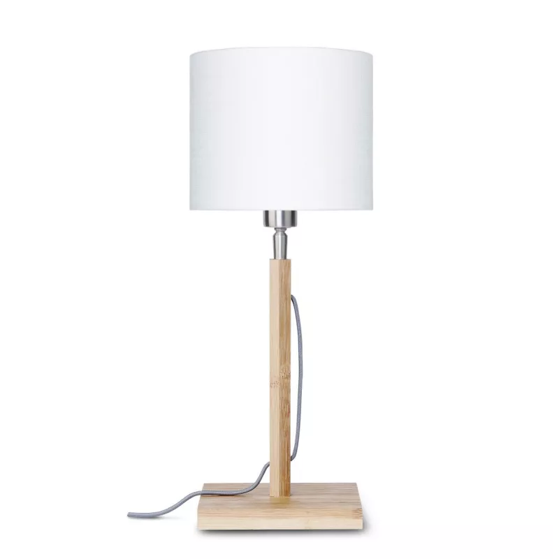 Lampe de table en bambou et abat-jour lin écologique FUJI (naturel, blanc)