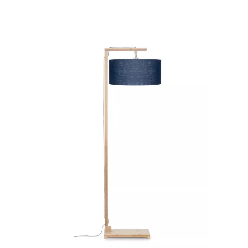 Lampe sur pied en bambou et abat-jour lin écologique HIMALAYA (naturel, bleu jeans)