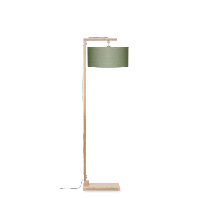 Bamboo standing lamp and himalaya ecological linen lampshade (natural, dark green) to associate with Floor Lamps With Armrests F