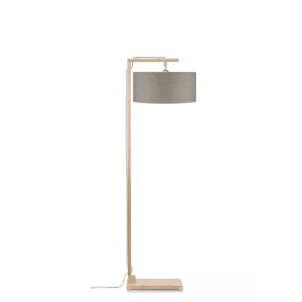 Lampe sur pied en bambou et abat-jour lin écologique HIMALAYA (naturel, lin foncé)