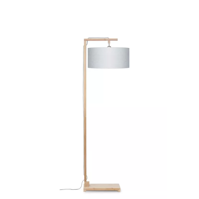 Lampe sur pied en bambou et abat-jour lin écologique HIMALAYA (naturel, gris clair)