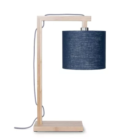 Lampe de table en bambou et abat-jour lin écologique HIMALAYA (naturel, bleu jeans)