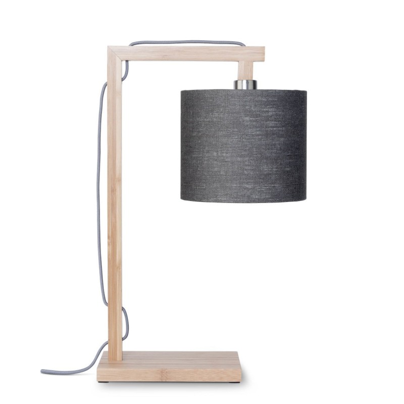 Lampe de table en bambou et abat-jour lin écologique HIMALAYA (naturel, gris foncé)