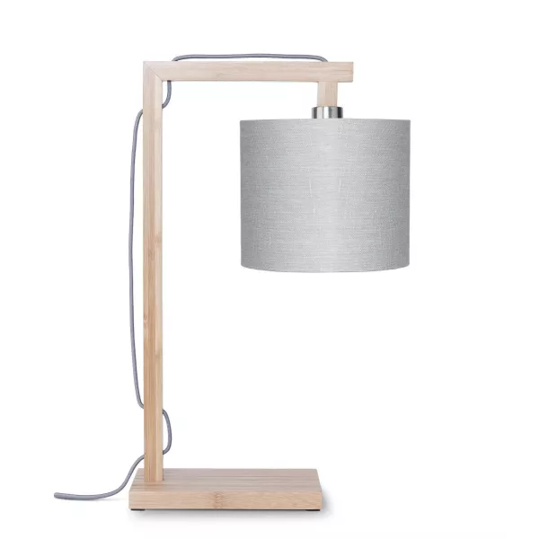 Lampe de table en bambou et abat-jour lin écologique HIMALAYA (naturel, gris clair)